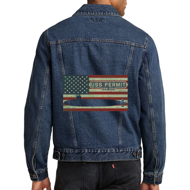 Uss Permit Ssn 594 Nuclear Submarine Vintage American Flag Gift Men Denim Jacket | Artistshot