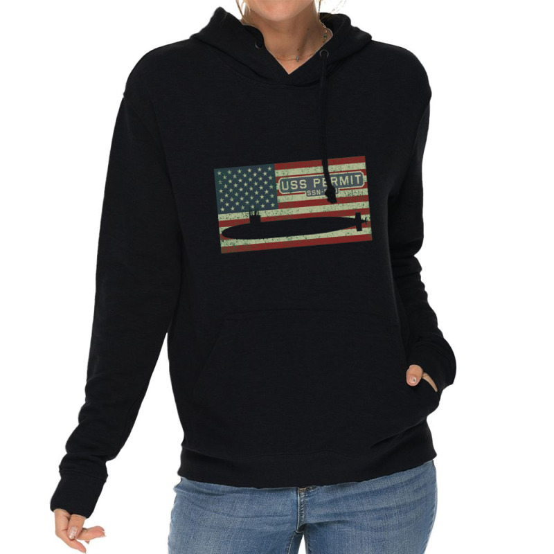 Uss Permit Ssn 594 Nuclear Submarine Vintage American Flag Gift Lightweight Hoodie | Artistshot