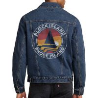 Block Island Rhode Island Vintage Sailboat 70s Retro Sunset Men Denim Jacket | Artistshot