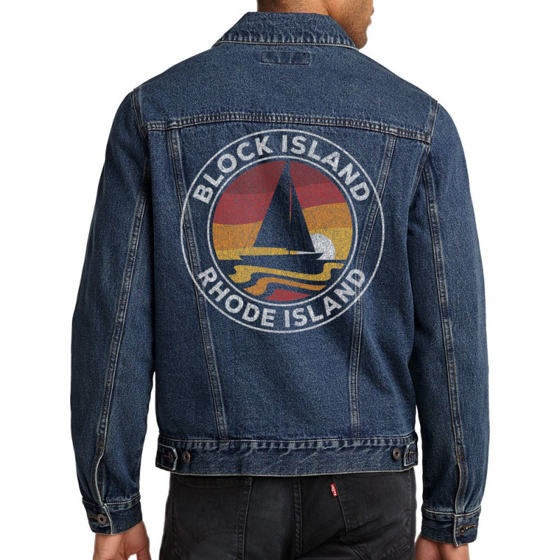 Block Island Rhode Island Vintage Sailboat 70s Retro Sunset Men Denim Jacket by michaelyounger19 | Artistshot