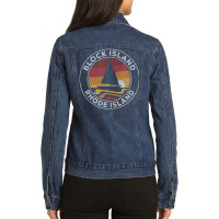 Block Island Rhode Island Vintage Sailboat 70s Retro Sunset Ladies Denim Jacket | Artistshot