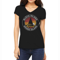 Block Island Rhode Island Vintage Sailboat 70s Retro Sunset Women's V-neck T-shirt | Artistshot