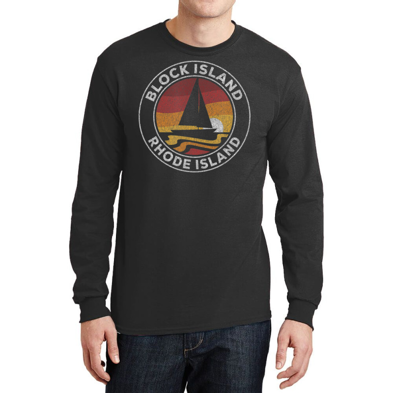 Block Island Rhode Island Vintage Sailboat 70s Retro Sunset Long Sleeve Shirts by michaelyounger19 | Artistshot