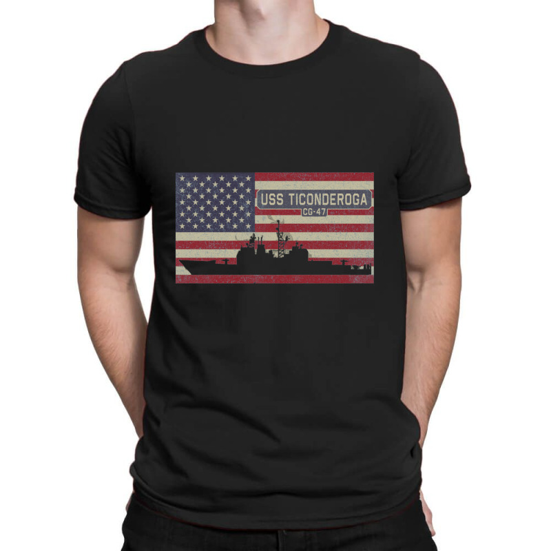 Uss Ticonderoga Cg 47 Navy Ship Vintage American Flag Gift T-shirt | Artistshot