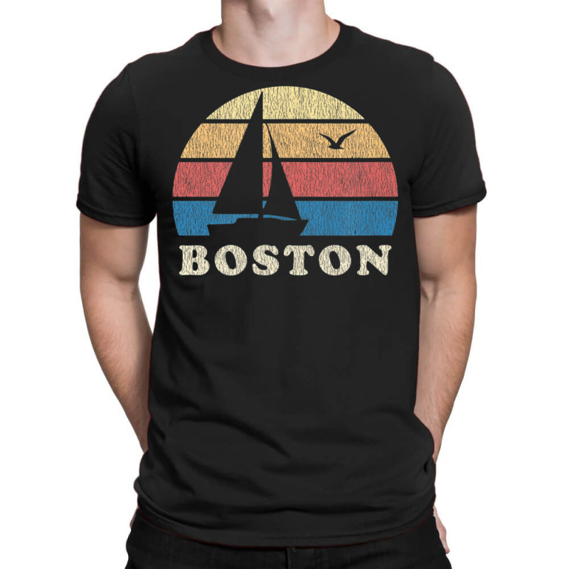 Boston Ma Vintage Sailboat 70s Throwback Sunset T-shirt | Artistshot