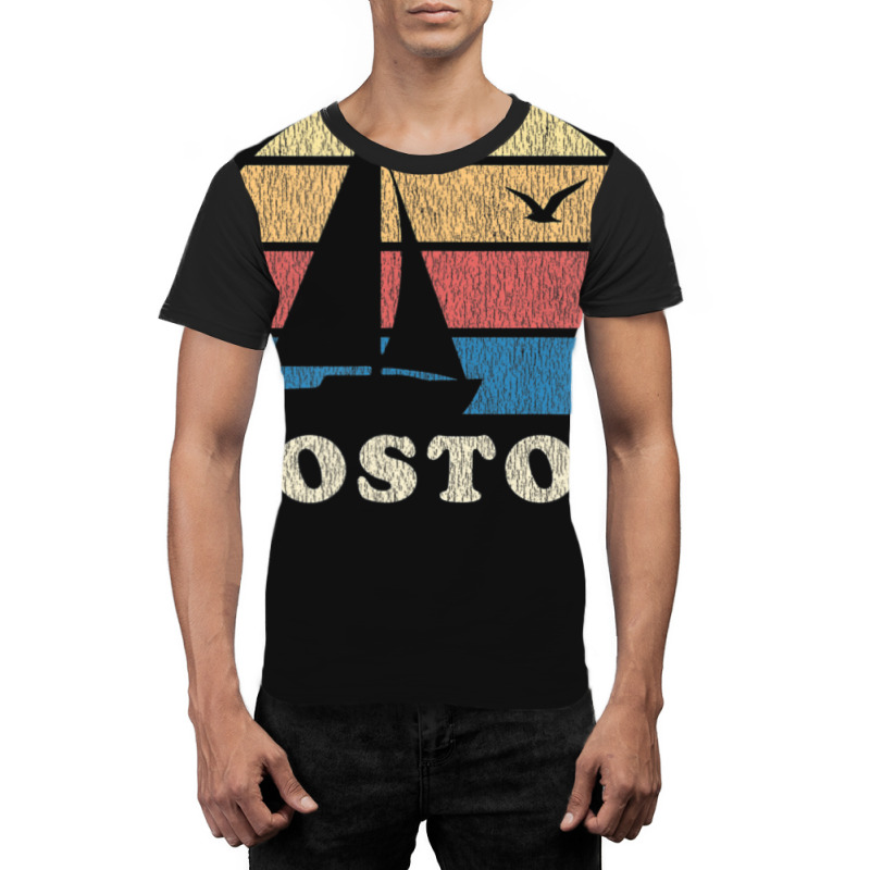 Boston Ma Vintage Sailboat 70s Throwback Sunset Graphic T-shirt | Artistshot