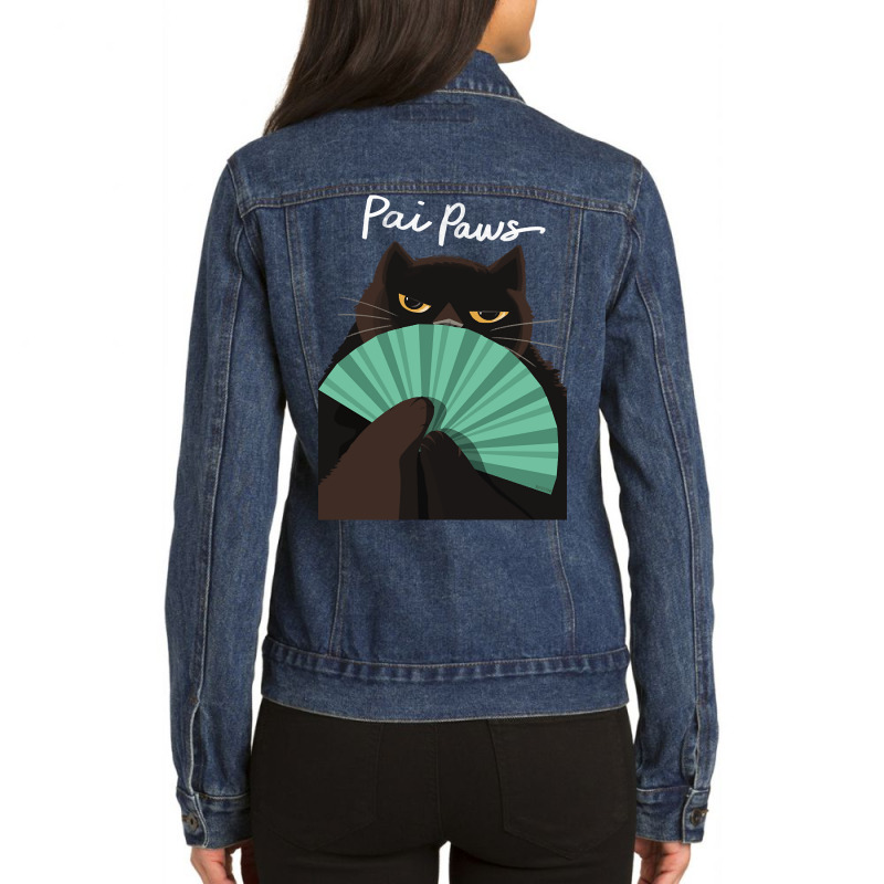 Pai Paws Black Cat Ladies Denim Jacket by macklinsampson | Artistshot