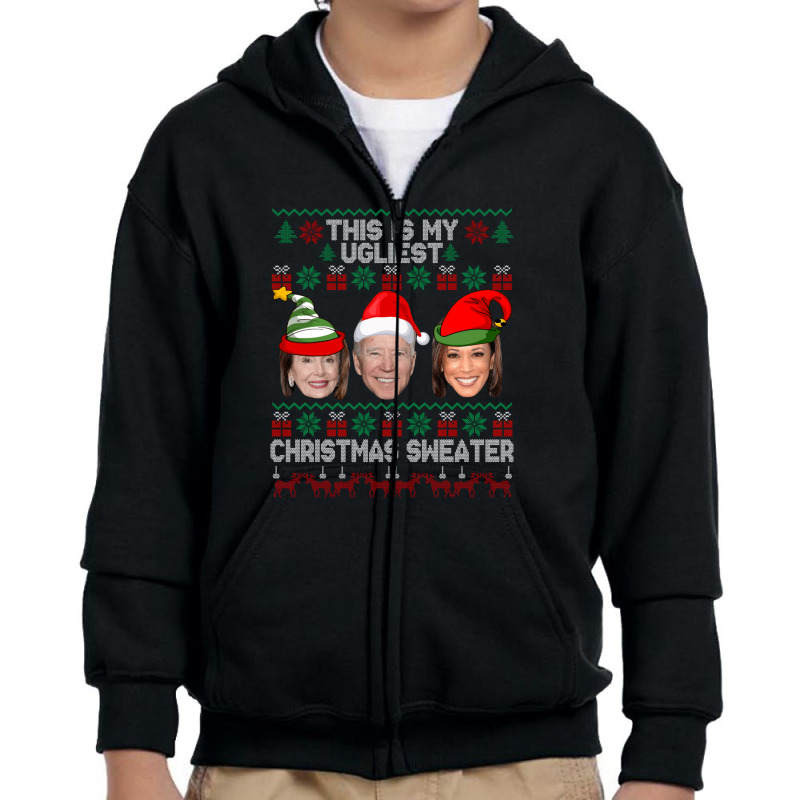 This Is My Ugliest Christmas Sweater Funny Joe Biden Kamala Long Sleev Youth Zipper Hoodie | Artistshot