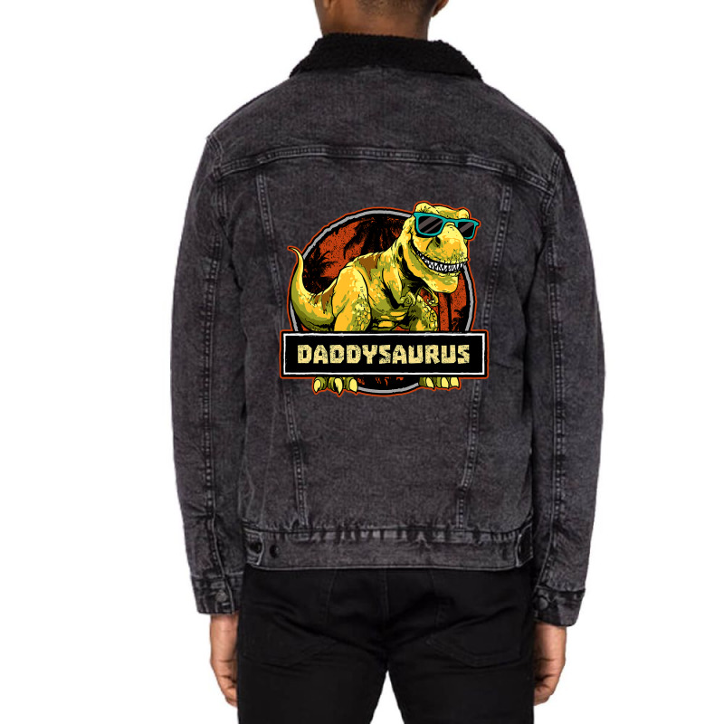 Daddysaurus Fathers Day T Rex Dinosaur Daddy Saurus Men Unisex Sherpa-lined Denim Jacket | Artistshot