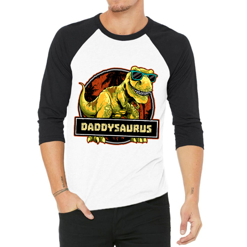 Daddysaurus Fathers Day T Rex Dinosaur Daddy Saurus Men 3/4 Sleeve Shirt | Artistshot