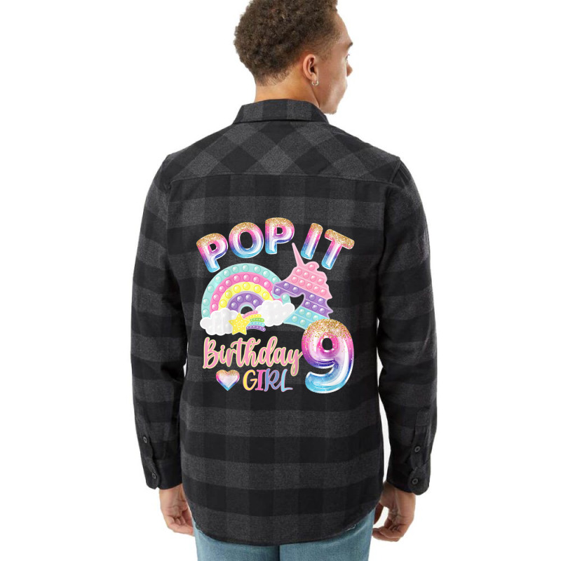 Kids Pop It 9th Year Old Birthday Girl For Pop Party Theme Flannel Shirt | Artistshot