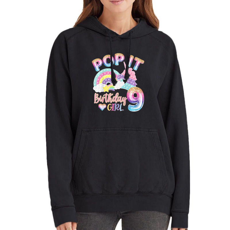 Kids Pop It 9th Year Old Birthday Girl For Pop Party Theme Vintage Hoodie | Artistshot