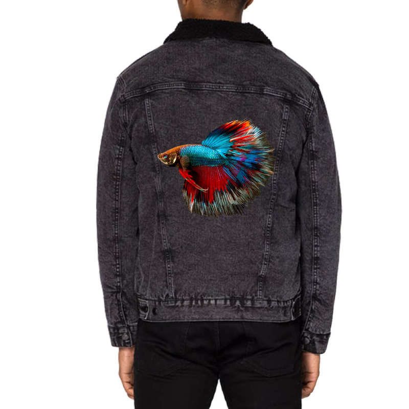 Red Blue Betta Fish Jambrong Unisex Sherpa-lined Denim Jacket | Artistshot