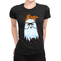 Cute Ghost With Glasses And Bats Bandana Halloween Costume Ladies Fitted T-shirt | Artistshot