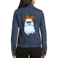 Cute Ghost With Glasses And Bats Bandana Halloween Costume Ladies Denim Jacket | Artistshot