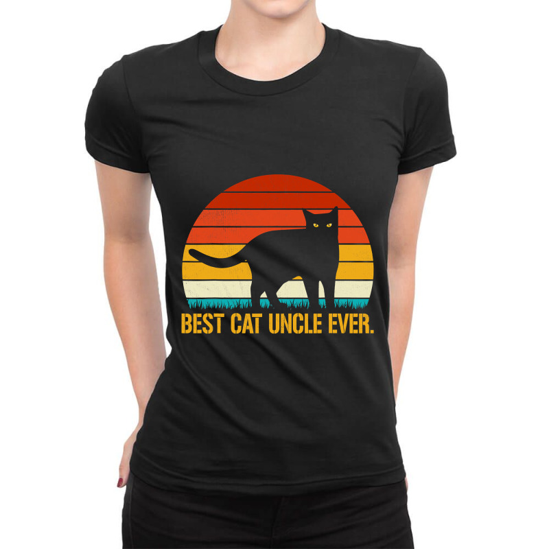 Best Cat Uncle Ever Vintage Retro Cat Kitten Lover Ladies Fitted T-Shirt by HANANELArtist | Artistshot