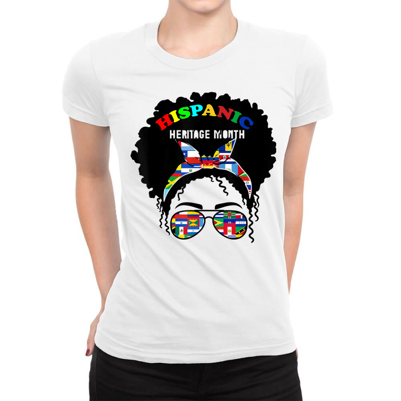 National Hispanic Heritage Month Latin Flags Messy Bun Latin T Shirt Ladies Fitted T-Shirt by marge3nstbo | Artistshot