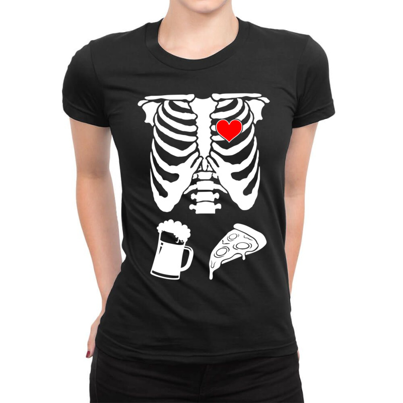 Mens Skeleton Maternity Pizza & Beer Black Ladies Fitted T-Shirt by fenderbendable | Artistshot