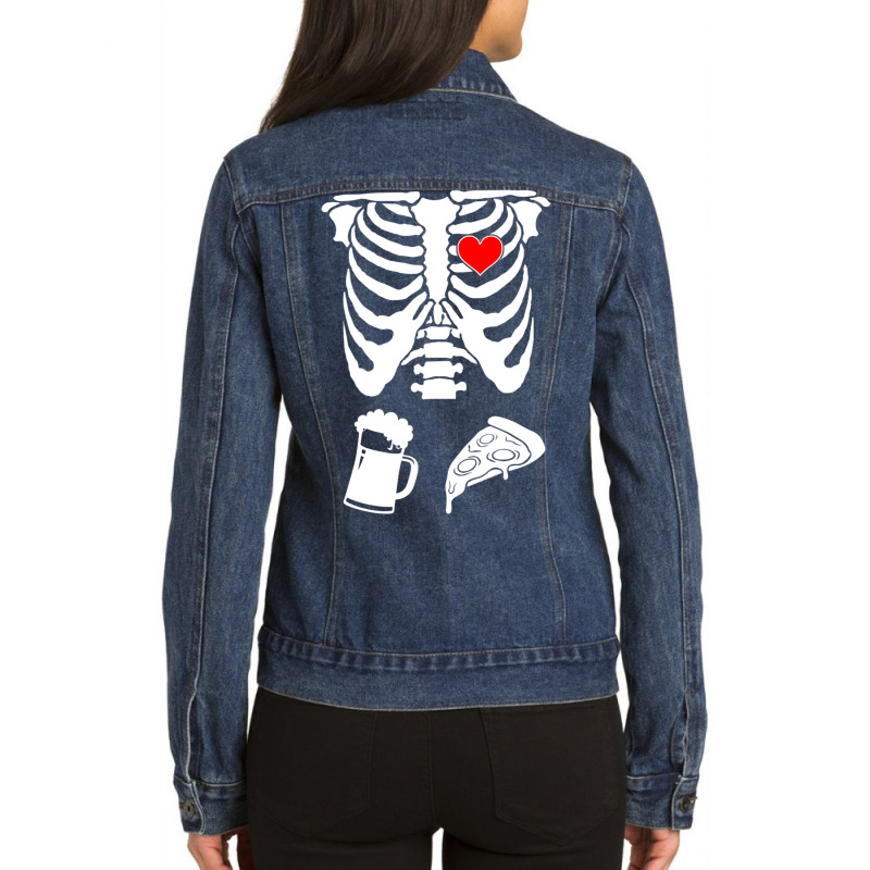 Mens Skeleton Maternity Pizza & Beer Black Ladies Denim Jacket by fenderbendable | Artistshot