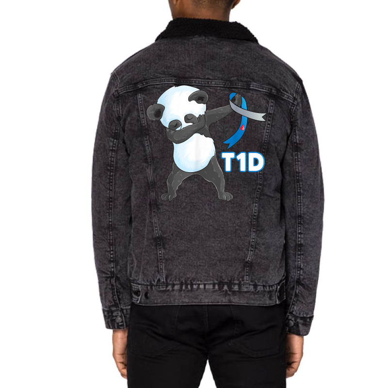 T1d Funny Cute Dabbing Panda Type 1 Diabetes Awareness T Shirt Unisex Sherpa-lined Denim Jacket | Artistshot