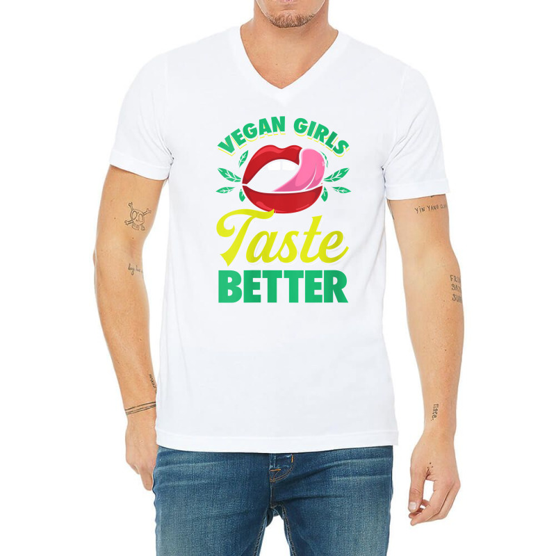 Womens Vegan Girls Taste Better Women Mouth Veggie V Neck T Shirt V-neck Tee | Artistshot