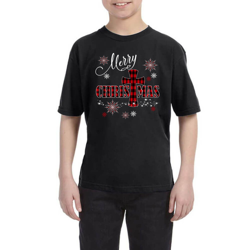 Merry Christmas Cross Buffalo Plaid Christian Holiday Gift Youth Tee | Artistshot