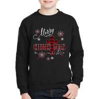 Merry Christmas Cross Buffalo Plaid Christian Holiday Gift Youth Sweatshirt | Artistshot