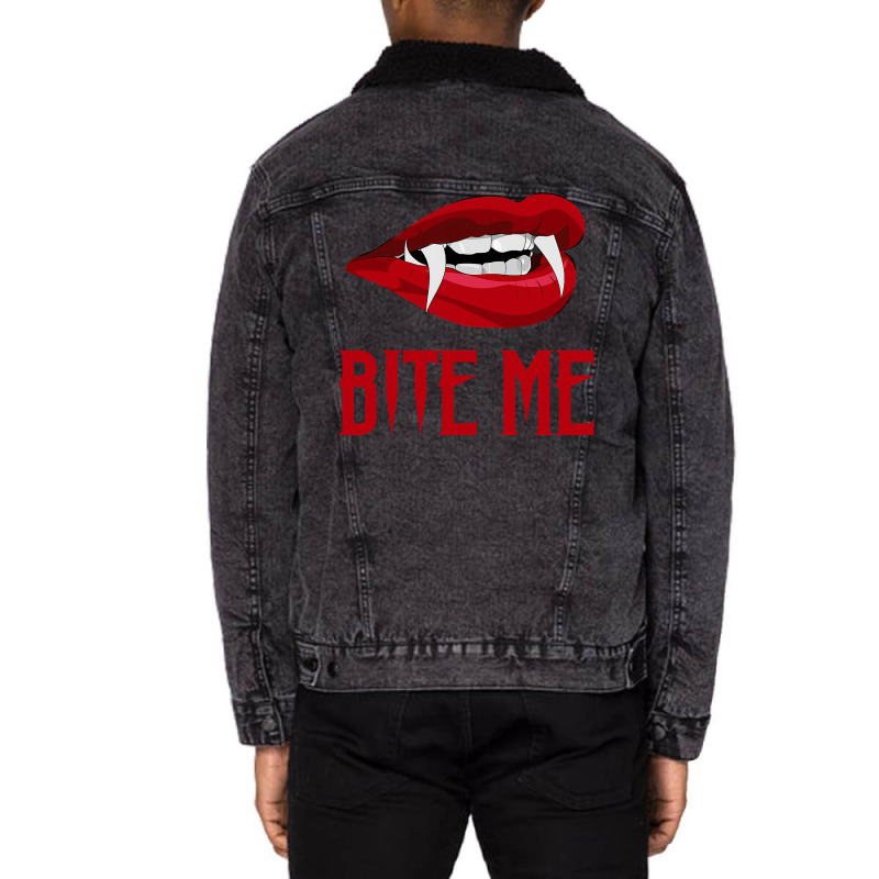 Bite Me  Vampire Teeth Easy Diy Halloween Costume Unisex Sherpa-lined Denim Jacket | Artistshot