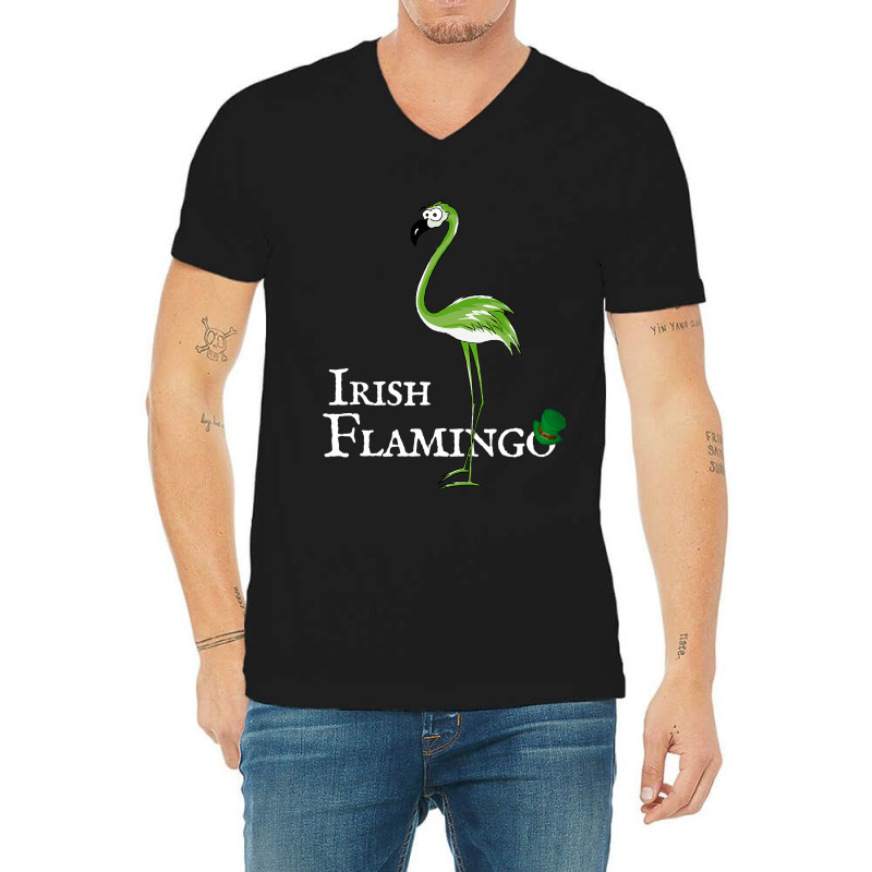 Funky Irish Flamingo Green Bird St Pattys Day V-Neck Tee by ScottArtist | Artistshot