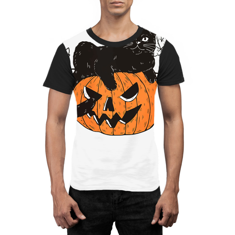 Black Cat On Pumpkin Gift For Cat Lover Halloween Graphic T-shirt by HANANELArtist | Artistshot