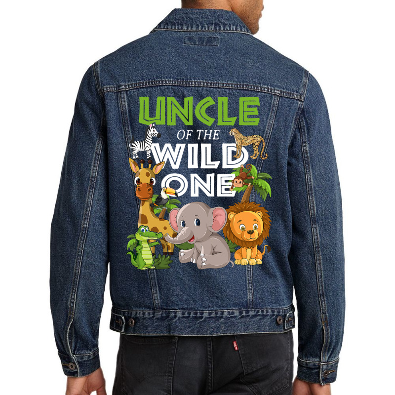 Uncle Of The Wild One Zoo Birthday Safari Jungle Animal Men Denim Jacket by AlejandroArtist | Artistshot