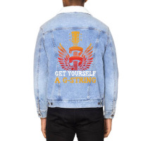 Guitar Players Musician Get Yourself A G String Guitarist Premium T Sh Unisex Sherpa-lined Denim Jacket | Artistshot