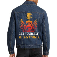 Guitar Players Musician Get Yourself A G String Guitarist Premium T Sh Men Denim Jacket | Artistshot