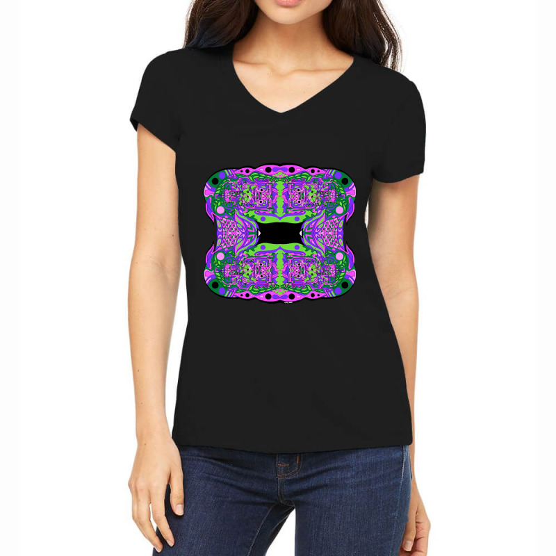 Toxic Mayan Alien Ecopop Women's V-Neck T-Shirt by macklinsampson | Artistshot