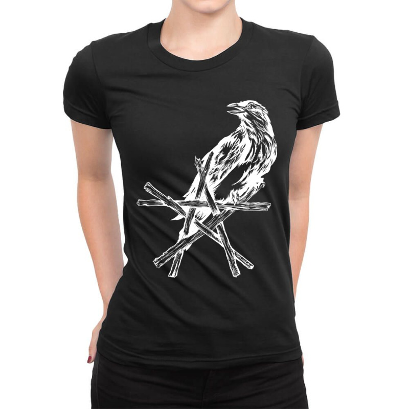 Limited Edition Crow Star Raven Pentacle Pentagram Wicca Witchcraf Ladies Fitted T-Shirt by femalesbaubles | Artistshot