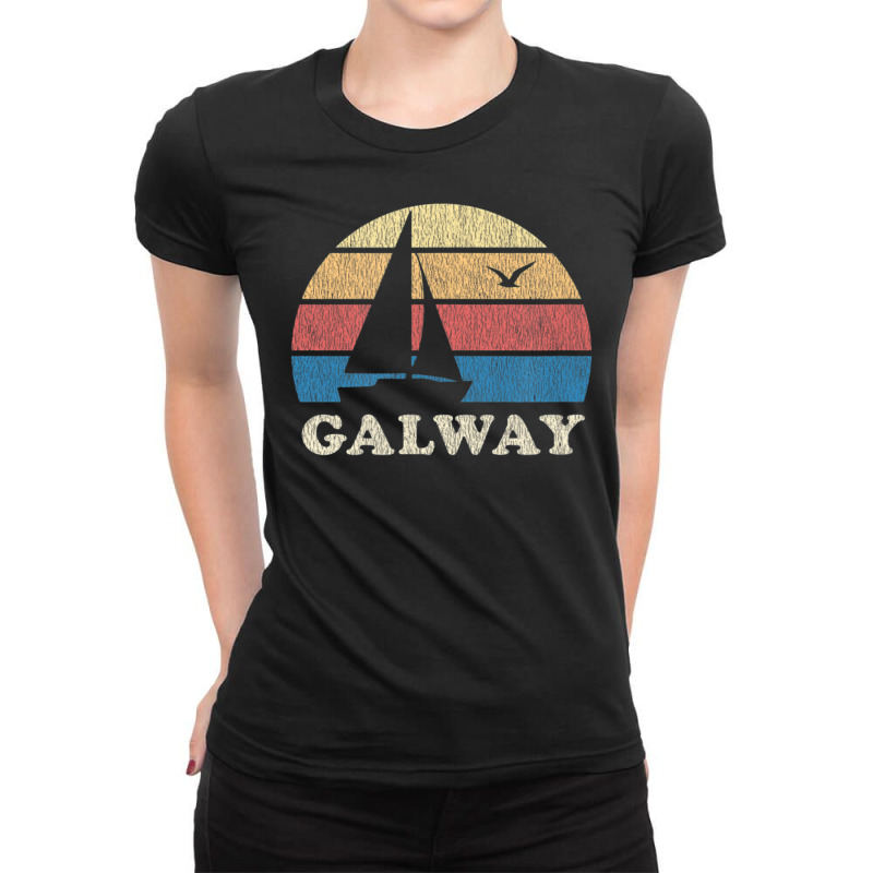 Galway Vintage Sailboat 70s Throwback Sunset Ladies Fitted T-Shirt by michaelyounger19 | Artistshot