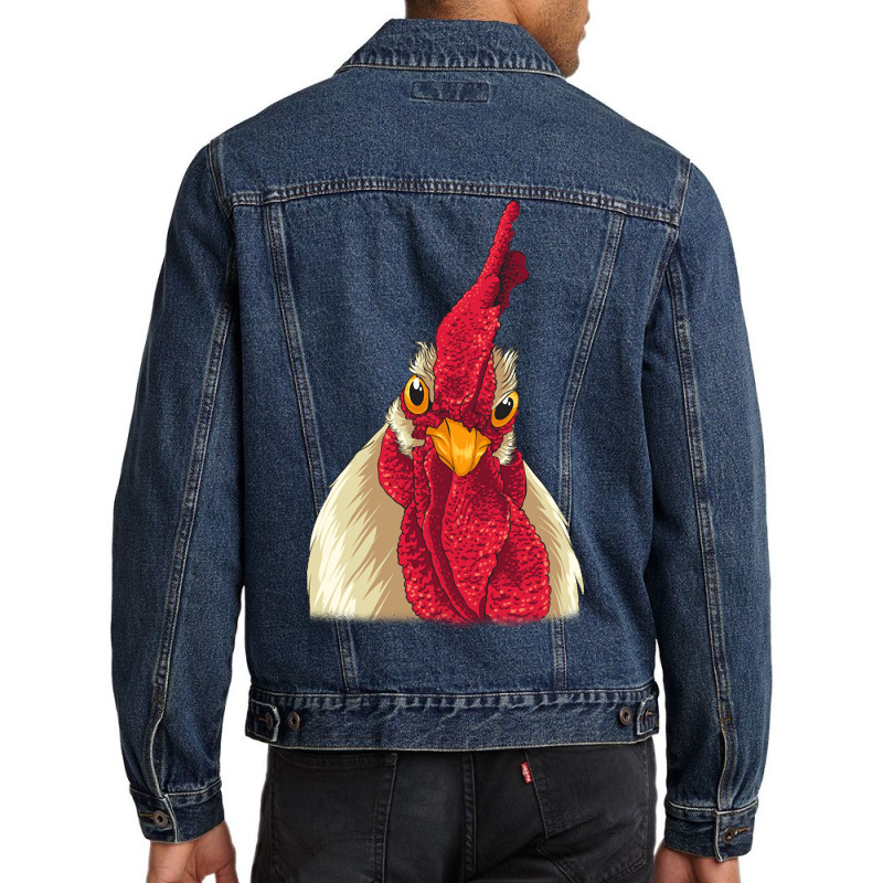 Chicken Face With Staring Eyes, Comb & Wattles Men Denim Jacket by laurynvanhoose | Artistshot