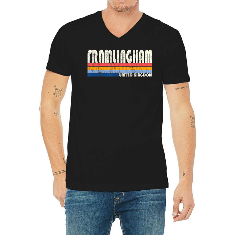 Retro Vintage 70s 80s Style Framlingham, United Kingdom V-Neck Tee by hongquangd | Artistshot