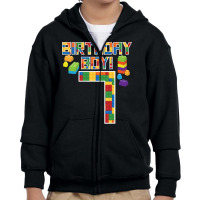 Cute 7th Birthday Gift 7 Years Old Block Building Boys Kids Youth Zipper Hoodie | Artistshot