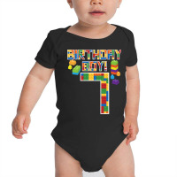 Cute 7th Birthday Gift 7 Years Old Block Building Boys Kids Baby Bodysuit | Artistshot