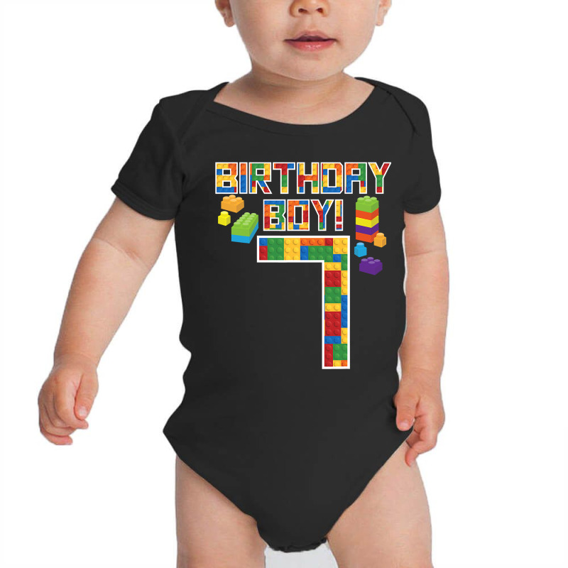 Cute 7th Birthday Gift 7 Years Old Block Building Boys Kids Baby Bodysuit | Artistshot