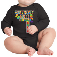 Cute 7th Birthday Gift 7 Years Old Block Building Boys Kids Long Sleeve Baby Bodysuit | Artistshot