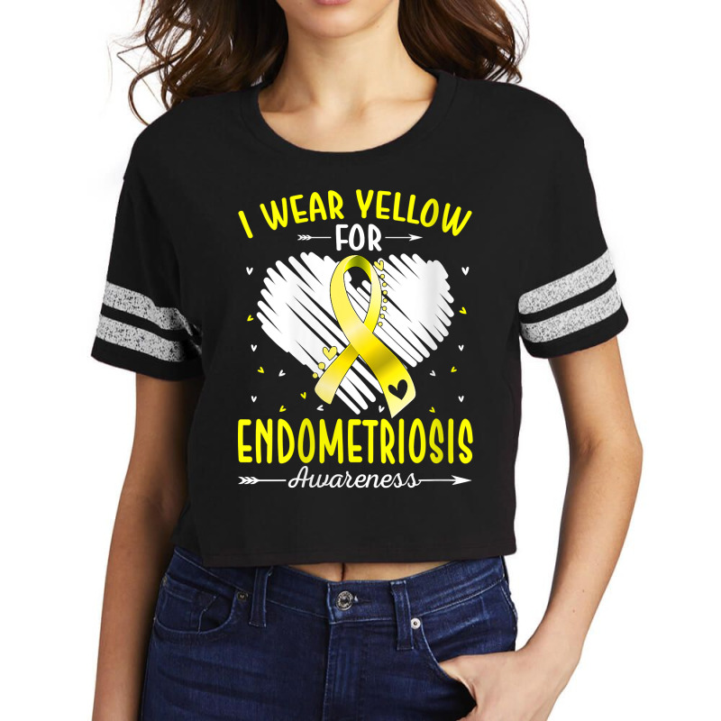 Womens I Wear Yellow For Endometriosis Awareness Ribbon Heart V Neck T Scorecard Crop Tee by meritzjla | Artistshot