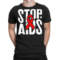 Word Aids Days Stop Aids Red Awareness Ribbon Hiv Month T Shirt T-shirt | Artistshot