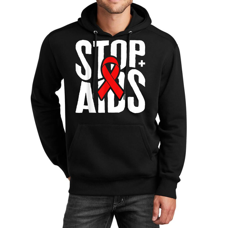 Word Aids Days Stop Aids Red Awareness Ribbon Hiv Month T Shirt Unisex Hoodie by deemerx8lmshare | Artistshot