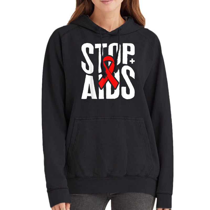 Word Aids Days Stop Aids Red Awareness Ribbon Hiv Month T Shirt Vintage Hoodie by deemerx8lmshare | Artistshot