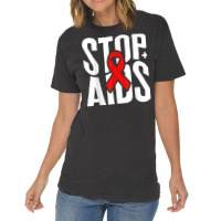 Word Aids Days Stop Aids Red Awareness Ribbon Hiv Month T Shirt Vintage T-shirt | Artistshot