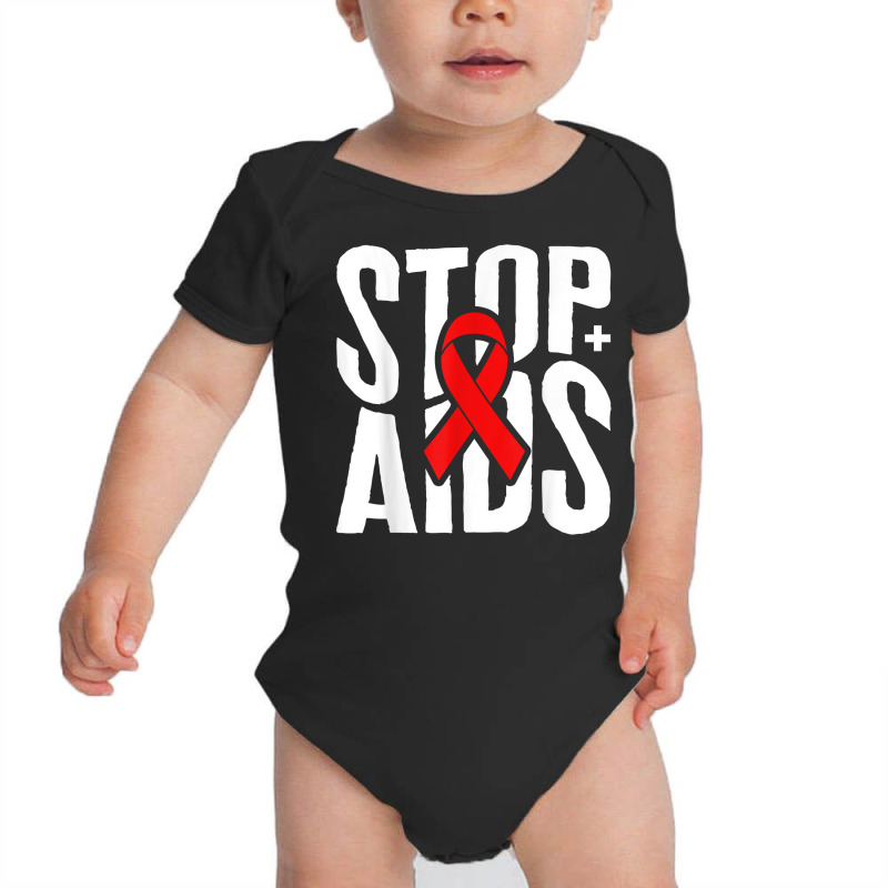 Word Aids Days Stop Aids Red Awareness Ribbon Hiv Month T Shirt Baby Bodysuit by deemerx8lmshare | Artistshot