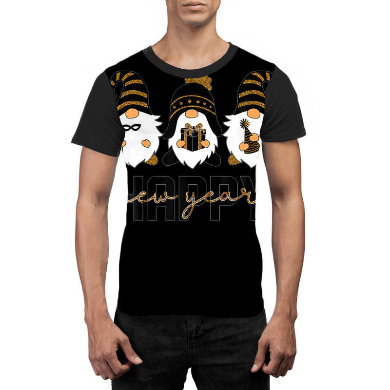 Black And Gold Holiday Gnomes Funny New Year 2023 Graphic T-shirt | Artistshot