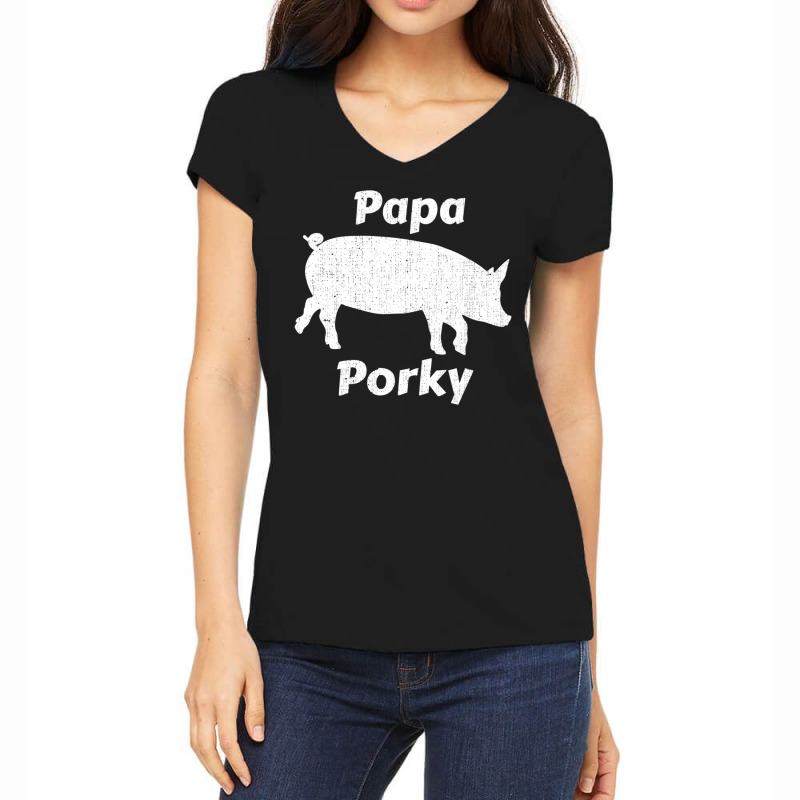 Trending Papa Porky Pig Daddy Father Hog Pork Women's V-Neck T-Shirt by yumgaugeteuda | Artistshot